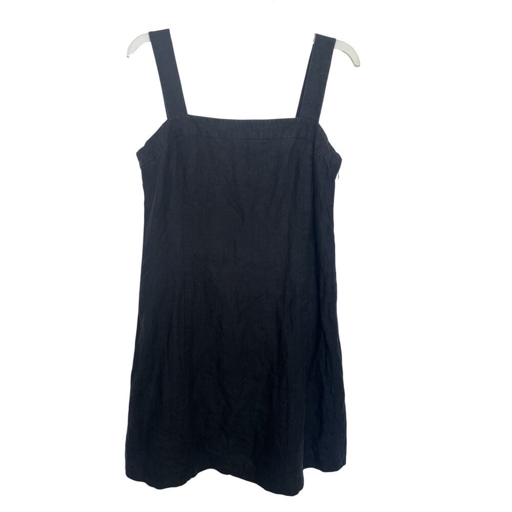 Eileen Fisher 100% Linen Black Sleeveless Mini Dress M Minimalist Lagenlook